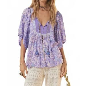 Spell Lavender Paisley Boho Peasant Blouse